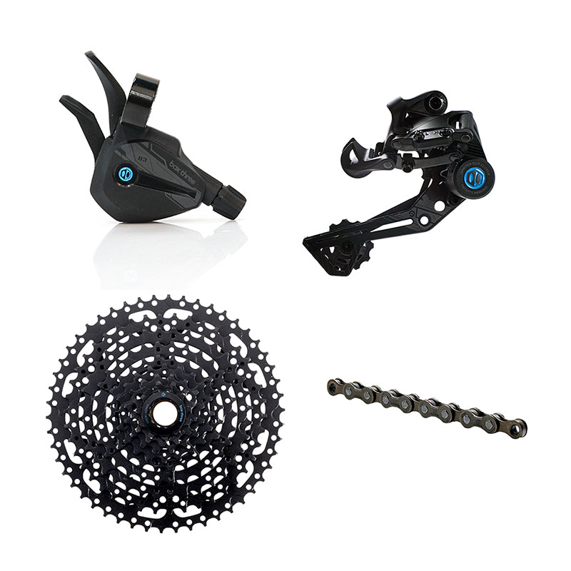 BOX Three Prime 9 X-Wide Single Shift eBike Groupset - Includes X-Wide Rear Derailleur, 11-50t Cassette, Single Shift Shifter, Prime 9 Chain