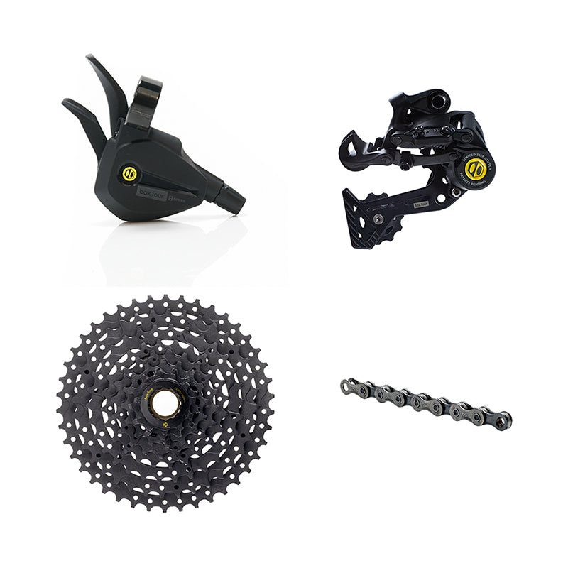 BOX Four 8-Speed Wide Single Shift eBike Groupset - Includes Wide Rear Derailleur, 11-42t Cassette, Single Shift Shifter, 8-Speed Chain