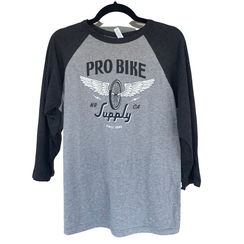 Pro Bike Supply Raglan 3/4 Grey Logo Tee - X-Large