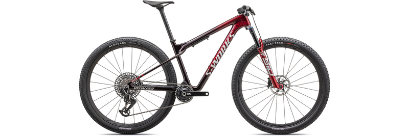 2023 Specialized S-Works Epic World Cup 29" Carbon Mountain Bike - Medium, GLOSS RED TINT / FLAKE SILVER GRANITE / METALLIC WHITE SILVER