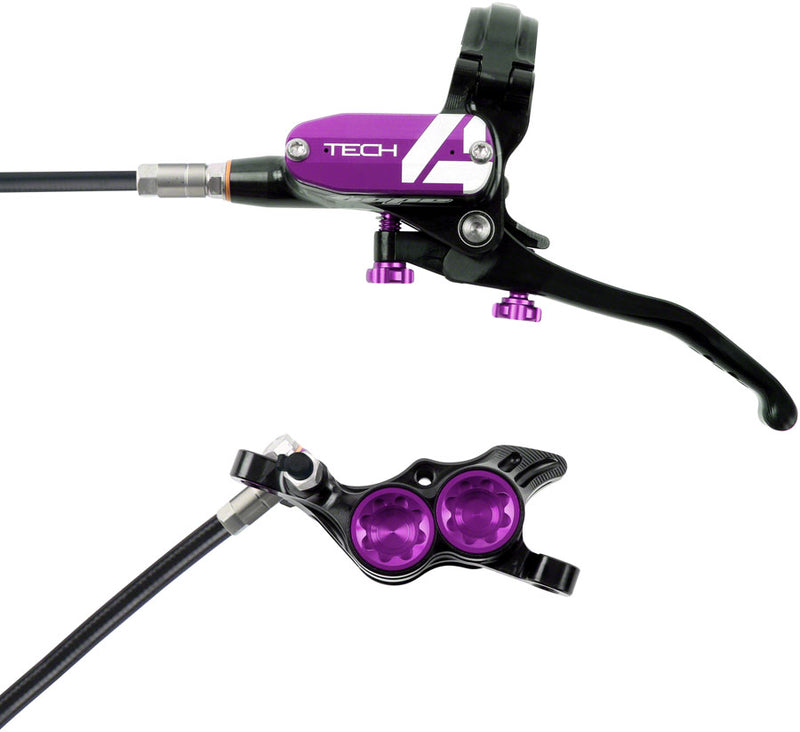 Hope Tech 4 E4 Disc Brake and Lever Set - Rear, Hydraulic, Post Mount, Purple