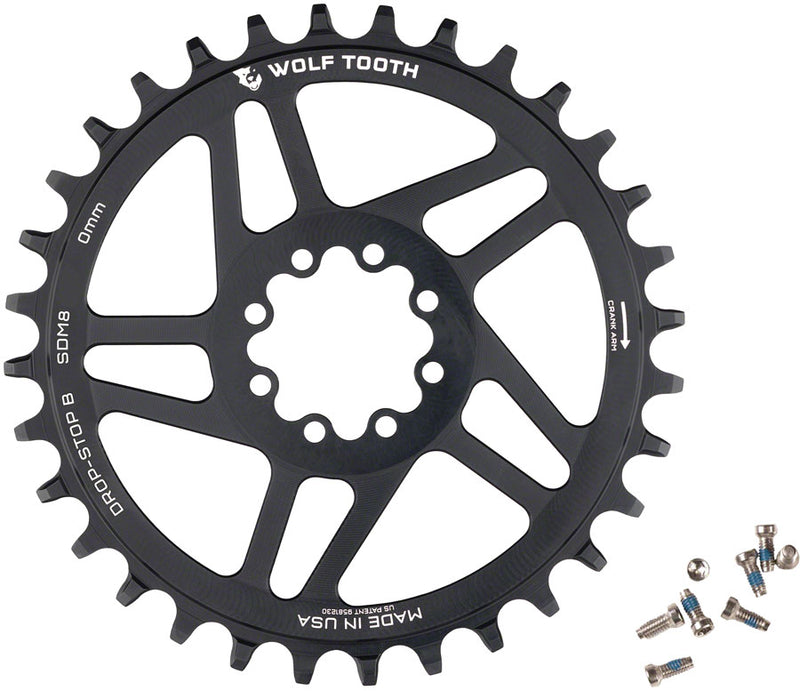 Wolf Tooth Direct Mount Chainring - 36t SRAM Direct Mount Drop-Stop B For SRAM 8-Bolt Cranksets 0mm Offset BLK