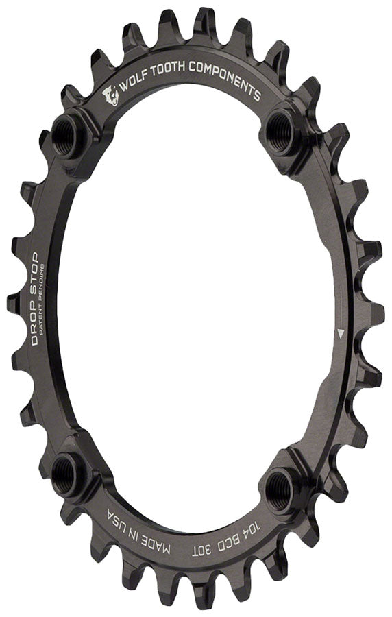 Wolf Tooth 104 BCD Chainring - 30t, 104 BCD, 4-Bolt, Drop-Stop A, Black