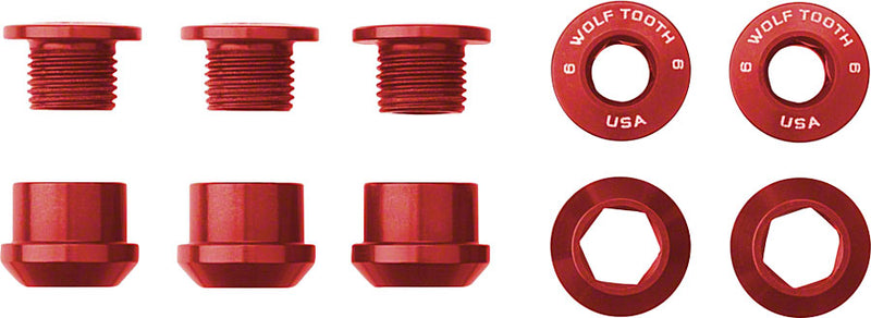 Wolf Tooth 1x Chainring Bolt Set - 6mm, Dual Hex Fittings, Set/5, Red