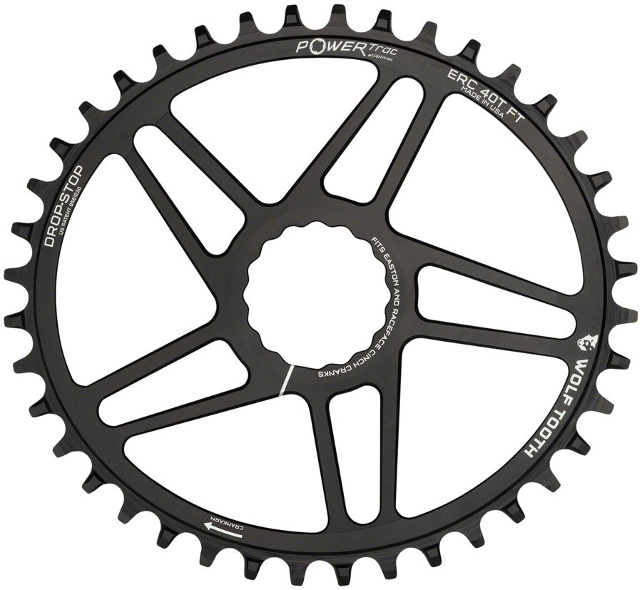 Wolf Tooth Elliptical Direct Mount Chainring - 40t, RaceFace/Easton CINCH Direct Mount, 3mm Offset, Drop-Stop, Flattop Compatible, Black
