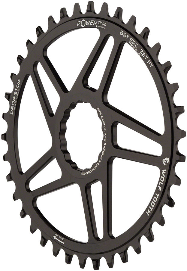 Wolf Tooth Elliptical Direct Mount Chainring - 38t, RaceFace/Easton CINCH Direct Mount, 3mm Offset, Drop-Stop, Flattop Compatible, Black