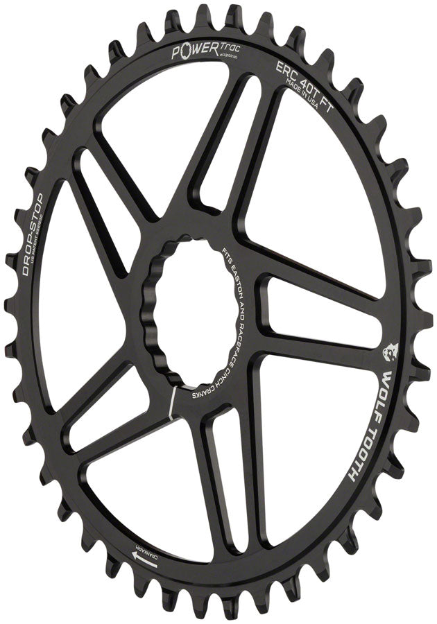 Wolf Tooth Elliptical Direct Mount Chainring - 40t, RaceFace/Easton CINCH Direct Mount, 3mm Offset, Drop-Stop, Flattop Compatible, Black