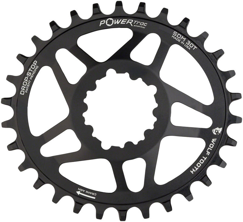 Wolf Tooth Elliptical Direct Mount Chainring - 30t, SRAM Direct Mount, Drop-Stop, For SRAM 3-Bolt Cranksets, 6mm Offset, Black