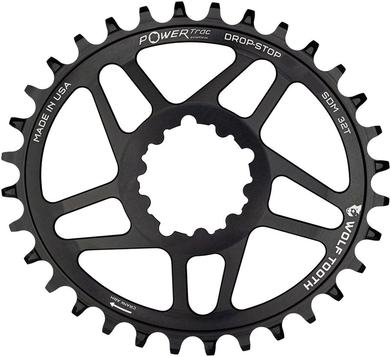 Wolf Tooth Elliptical Direct Mount Chainring - 32t, SRAM Direct Mount, Drop-Stop, For SRAM 3-Bolt Cranksets, 6mm Offset, Black