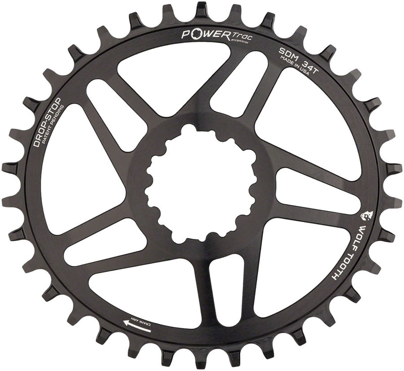 Wolf Tooth Elliptical Direct Mount Chainring - 34t, SRAM Direct Mount, Drop-Stop, For SRAM 3-Bolt Cranksets, 6mm Offset, Black