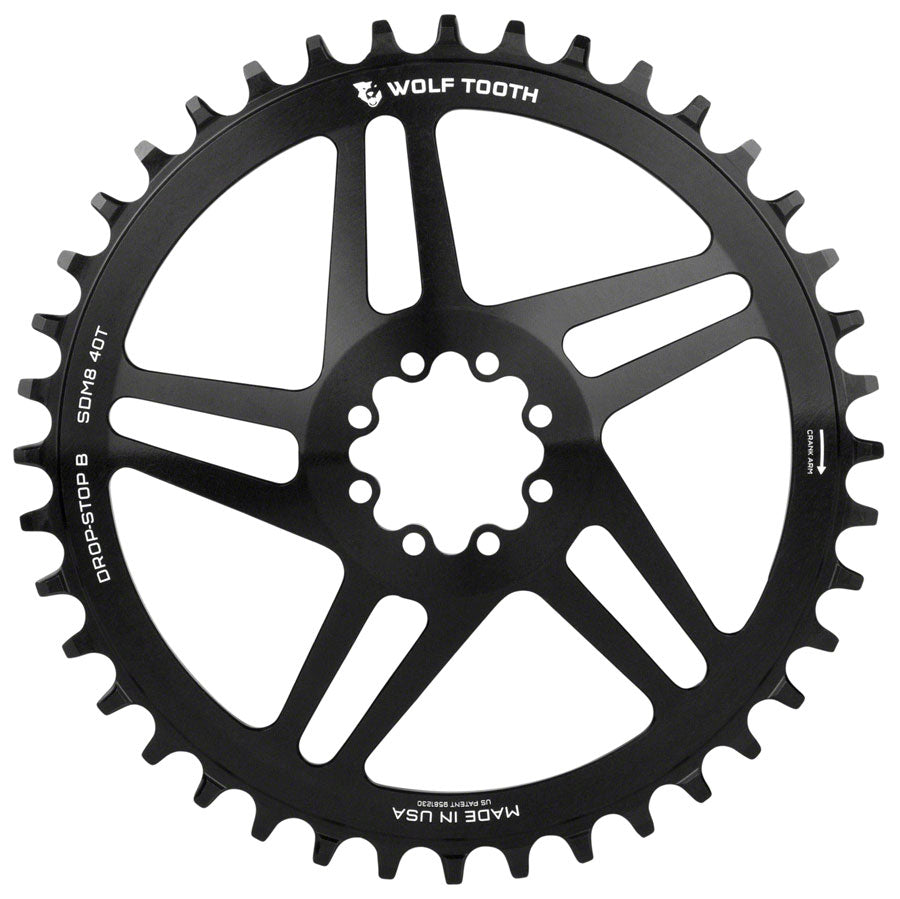 Wolf Tooth Direct Mount Chainring - 40t, SRAM Direct Mount, Drop-Stop B, For SRAM 8-Bolt Cranksets, 6mm Offset, Black