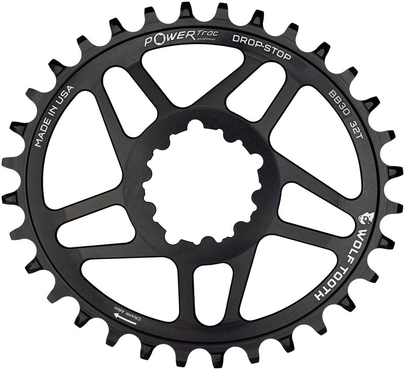 Wolf Tooth Elliptical Direct Mount Chainring - 32t, SRAM Direct Mount, Drop-Stop A, For SRAM BB30 Short Spindle Cranks, 0mm Offset, Black