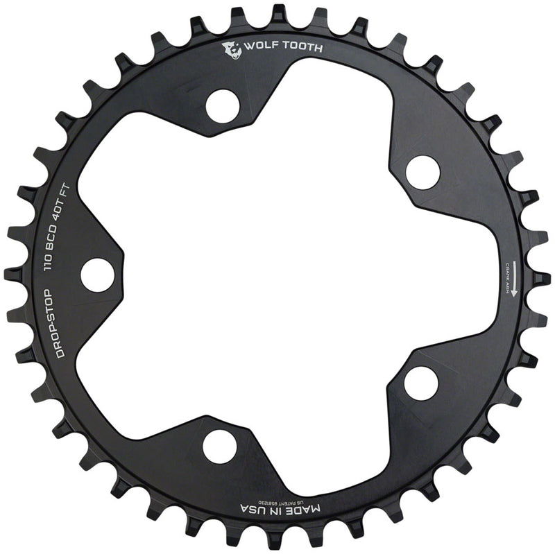 Wolf Tooth 110 BCD Cyclocross and Road Chainring - 38t, 110 BCD, 5-Bolt, Drop-Stop, 10/11/12-Speed Eagle and Flattop Compatible, Black