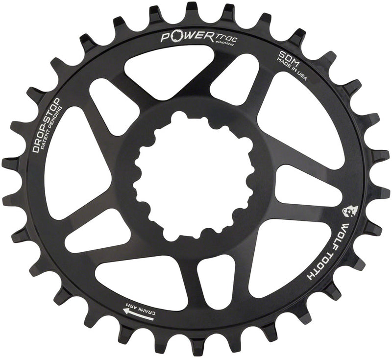 Wolf Tooth Elliptical Direct Mount Chainring - 28t, SRAM Direct Mount, Drop-Stop, For SRAM 3-Bolt Cranksets, 6mm Offset, Black