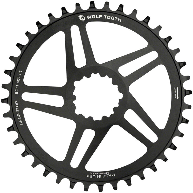 Wolf Tooth Direct Mount Chainring - 40t, SRAM Direct Mount, For SRAM 3-Bolt, 6mm Offset, Drop-Stop B, Flattop Compatible, Black