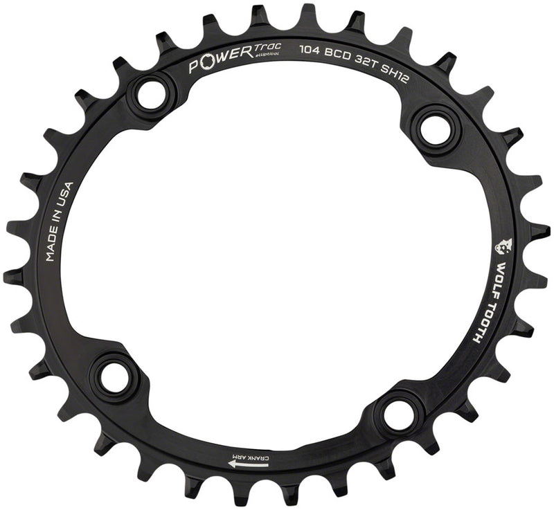 Wolf Tooth Elliptical 104 BCD Chainring - 32t, 104 BCD, 4-Bolt, Requires Shimano 12-Speed Hyperglide+ Chain, Black