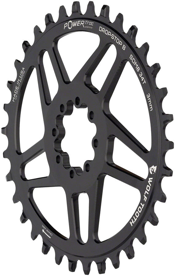 Wolf Tooth Elliptical Direct Mount Chainring - 34t, SRAM Direct Mount, Drop-Stop B, For SRAM 8-Bolt Cranksets, 3mm Offset, Black