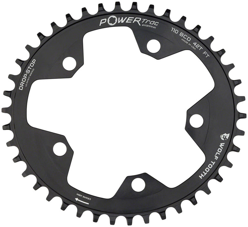 Wolf Tooth Elliptical 110 BCD Chainring - 40t, 110 BCD, 5-Bolt, Drop-Stop, 10/11/12-Speed Eagle and Flattop Compatible, Black