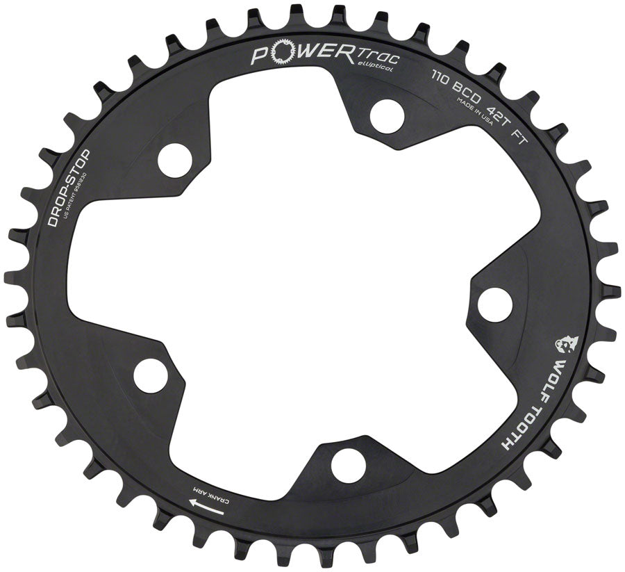 Wolf Tooth Elliptical 110 BCD Chainring - 40t, 110 BCD, 5-Bolt, Drop-Stop, 10/11/12-Speed Eagle and Flattop Compatible, Black