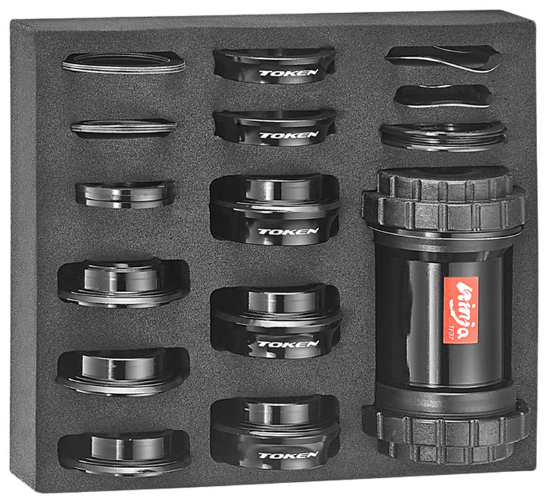 Token Ninja TF37 7-N-1 Double-Thread Bottom Bracket Package - BB386/BB92/PF30, Shimano HTII / SRAM GXP / BB386/BB392/ BB30, Black