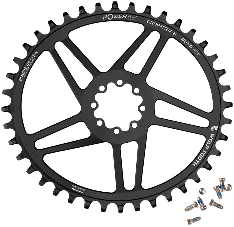 Wolf Tooth Elliptical Direct Mount Chainring - 40t, SRAM Direct Mount, Drop-Stop B, For SRAM 8-Bolt Cranksets, 6mm Offset, Black