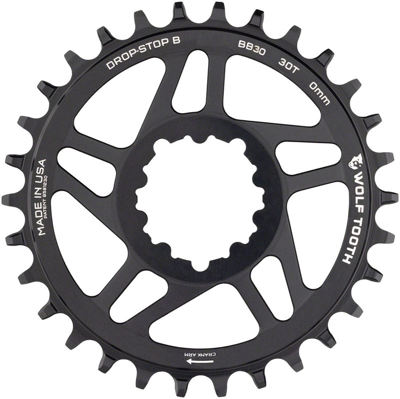 Wolf Tooth Direct Mount Chainring - 30t, SRAM Direct Mount, Drop-Stop B, For BB30 Short Spindle Cranksets, 0mm Offset, Black