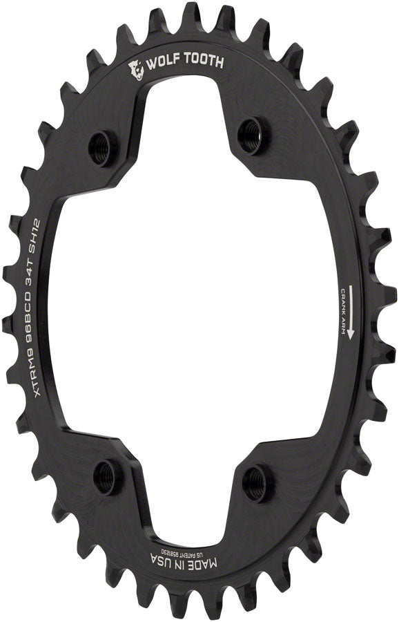 Wolf Tooth 96 BCD Chainring - 34t, 96 Asymmetric BCD, 4-Bolt, For Shimano Cranks, Use 12-Speed Hyperglide+ Chain, Black