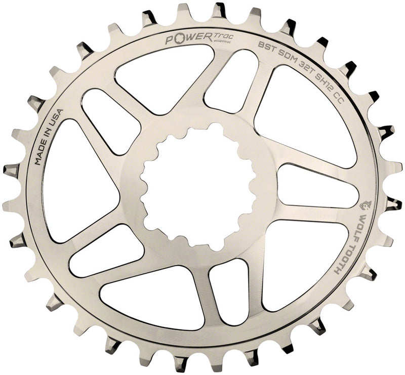 Wolf Tooth Elliptical Direct Mount Chainring - 32t, SRAM Direct Mount, For SRAM 3-Bolt Boost Cranks, Use Hyperglide+ Chain, Nickel Plated