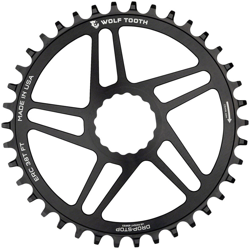 Wolf Tooth Direct Mount Chainring - 38t, RaceFace/Easton CINCH Direct Mount, Drop-Stop, 10/11/12-Speed Eagle and Flattop Compatible, Black