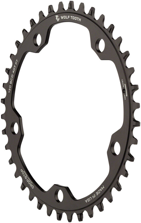 Wolf Tooth 130 BCD Road and Cyclocross Chainring - 42t, 130 BCD, 5-Bolt, Drop-Stop, 10/11/12-Speed Eagle and Flattop Compatible, Black