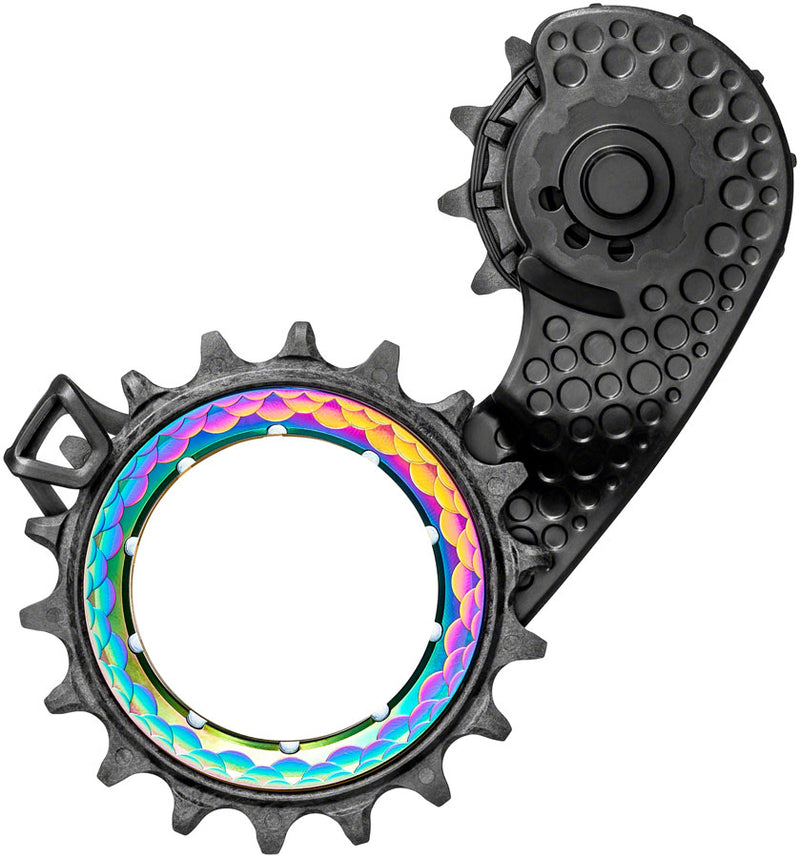 absoluteBLACK HOLLOWcage Oversized Derailleur Pulley Cage - For Shimano 9100 / 8000, Full Ceramic Bearings, Carbon Cage, PVD Rainbow