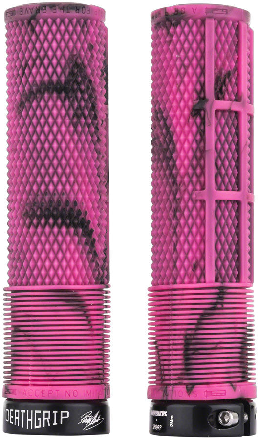 DMR DeathGrip Flangeless Grips - Thin, Lock-On, Marble Pink