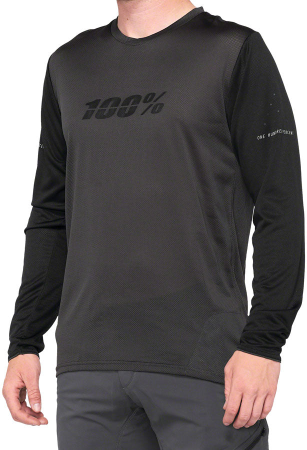 100% Ridecamp Long Sleeve Jersey - Black/Charcoal, Medium
