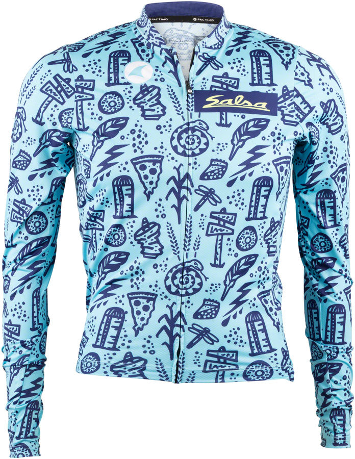 Salsa Men's Gravel Story Long Sleeve Jersey - Lite Blue, Dark Blue, Yellow, X-Large