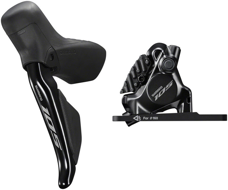 Shimano 105 ST-R7170-LE Di2 Shift/Brake Lever with BR-R7170 Hydraulic Disc Brake Caliper - Front, 2x, Flat Mount with Fork Adaptor, Black