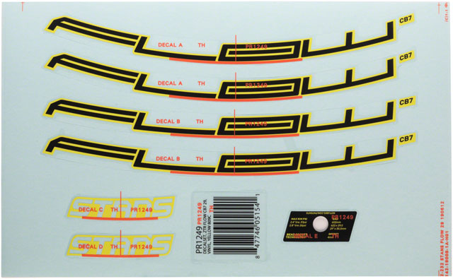 Stan's No Tubes Flow CB7 Rim Decal - 27.5", Yellow, Set-0