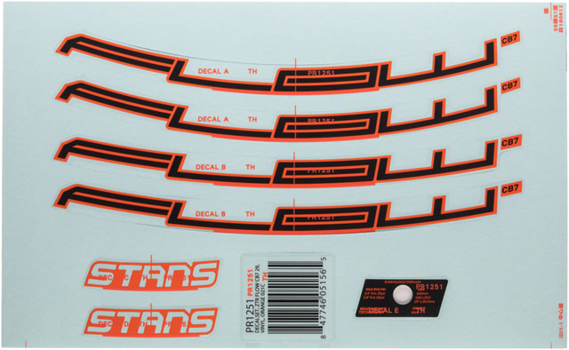 Stan's No Tubes Flow CB7 Rim Decal - 27.5", Orange, Set-0