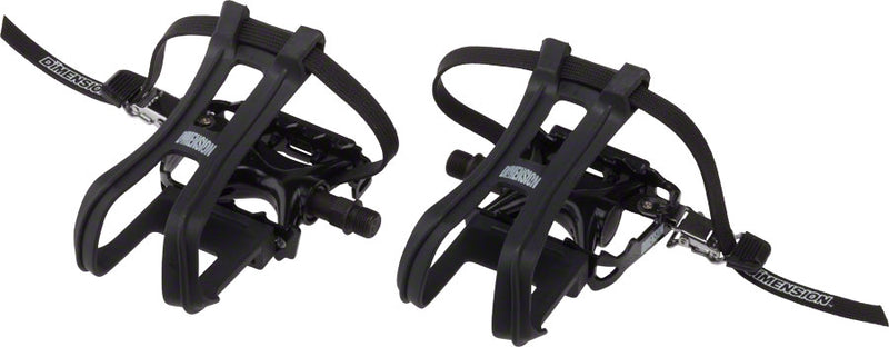 Dimension Compe Combo Pedals/Toe Clip Combo - Aluminum, 9/16", Black