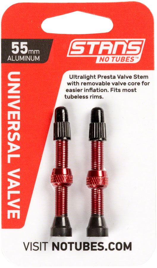 Stan's NoTubes Alloy Valve Stems - 55mm, Pair, Red