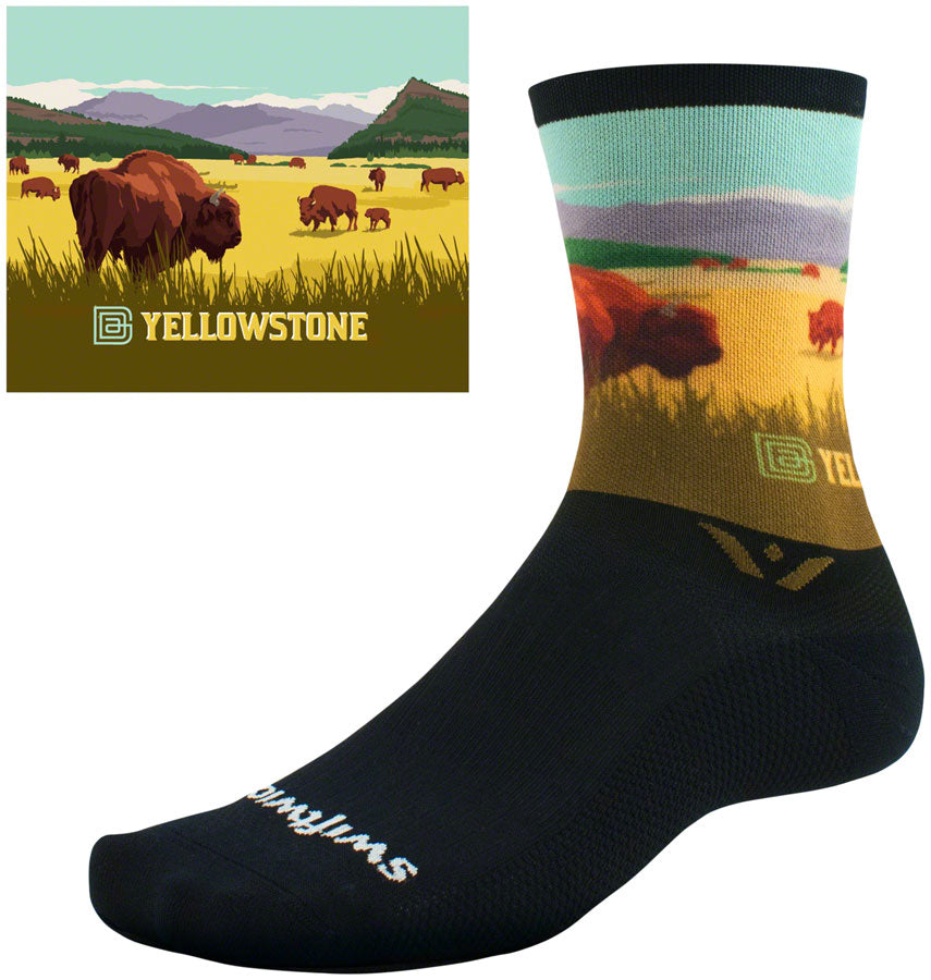 Swiftwick Vision Six Impression National Park Socks - 6 inch, Yellowstone Bison, Large