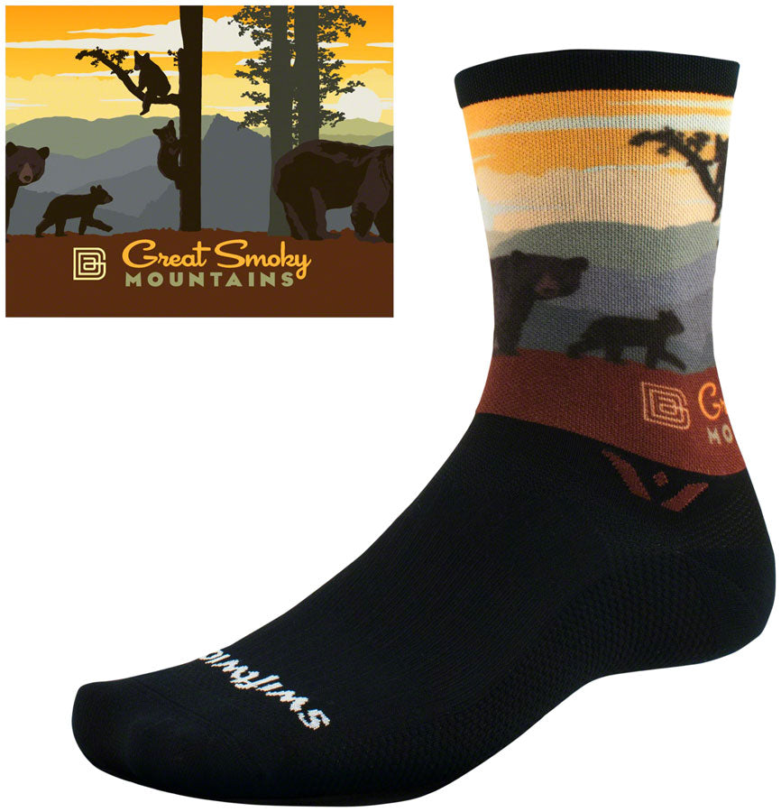 Swiftwick Vision Six Impression National Park Socks - 6 inch, Great Smoky Mountain Bears, Small