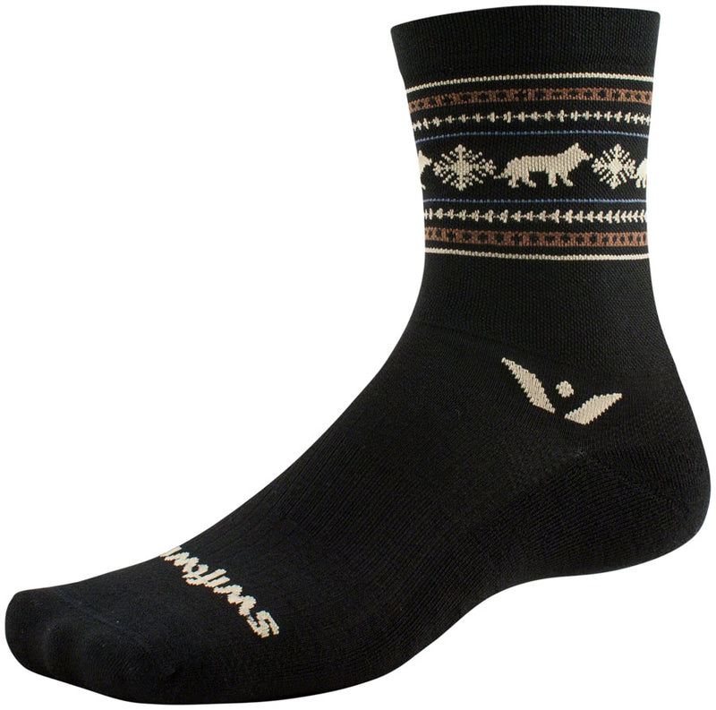 Swiftwick Vision Five Winter Collection Socks - 5 inch, Winter Black Wolves, Medium