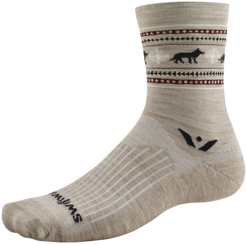 Swiftwick Vision Five Winter Collection Socks - 5 inch, Winter Khaki Wolves, Medium