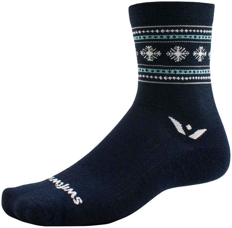 Swiftwick Vision Five Winter Collection Socks - 5 inch, Winter Navy Snowflake, Small