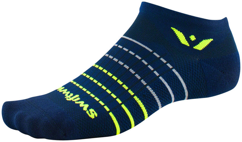 Swiftwick Aspire Zero Socks - No Show, Navy Stripe/Neon, Small