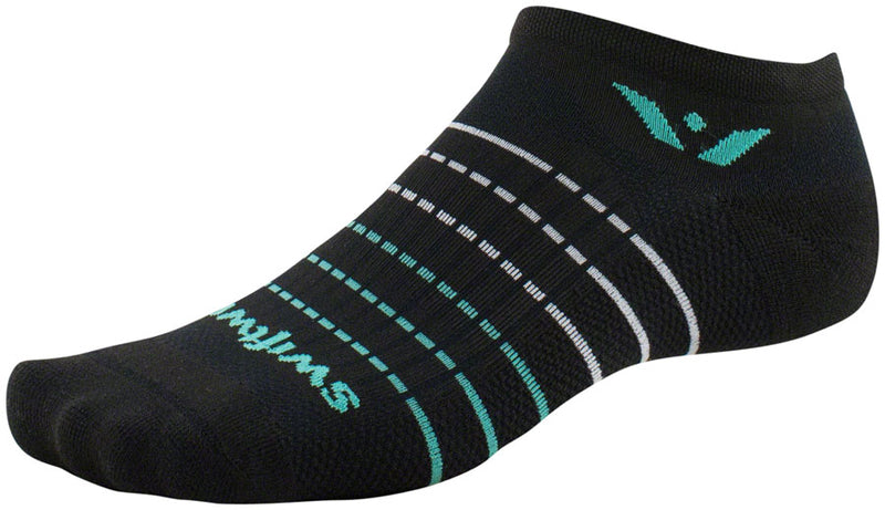 Swiftwick Aspire Zero Socks - No Show, Black Stripe/Aqua, Large