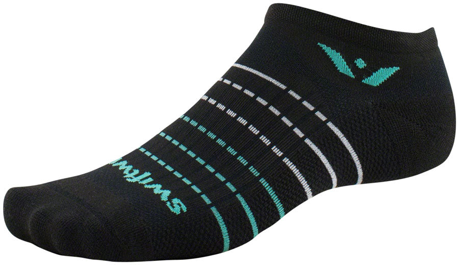 Swiftwick Aspire Zero Socks - No Show, Black Stripe/Aqua, Large
