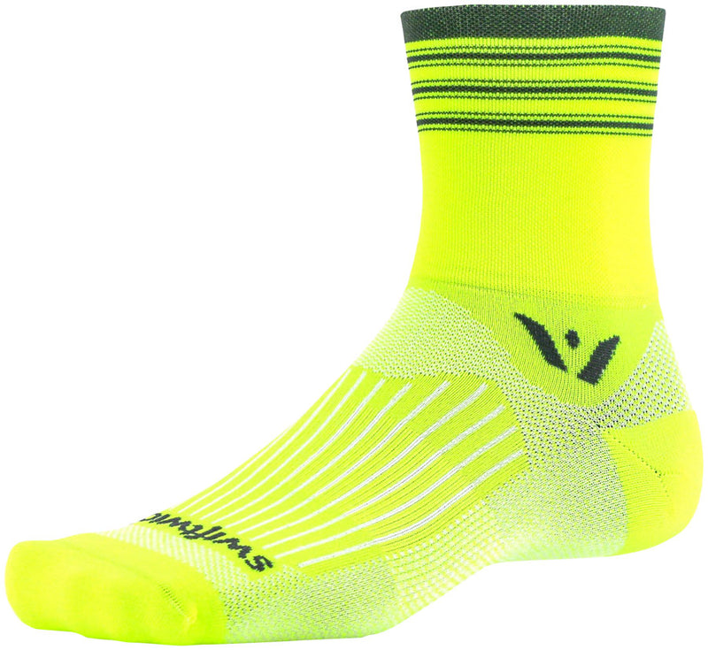 Swiftwick Aspire Four Stripe Socks - 4 inch, Yellow/Gray, Small