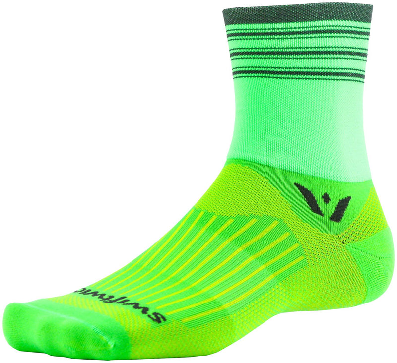 Swiftwick Aspire Four Stripe Socks - 4 inch, Green/Gray, Small