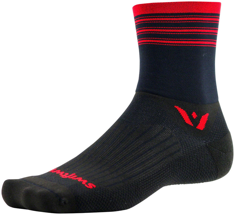 Swiftwick Aspire Four Stripe Socks - 4 inch, Black/Blue, Small